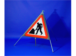 Men at work roll up road sign