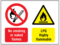 No smoking or naked flames, LPG highly flammable safety sign.