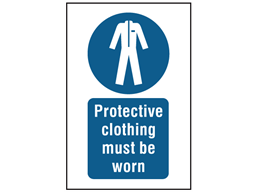 Protective clothing must be worn symbol and text safety sign.