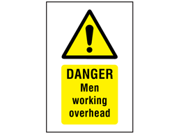Danger, Men working overhead symbol and text safety sign.