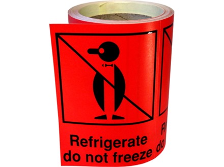 Refrigerate do not freeze shipping label.