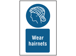 Wear hairnets symbol and text safety sign.