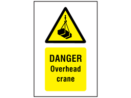 Danger, Overhead crane symbol and text safety sign.