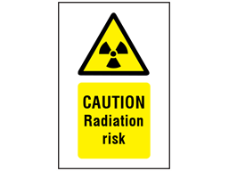 Caution radiation risk symbol and text safety sign.