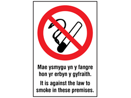 Mae ysmygu yn y fangre, It is against the law to smoke. Welsh English sign.