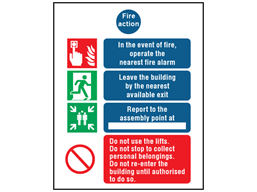 Fire action safety sign.