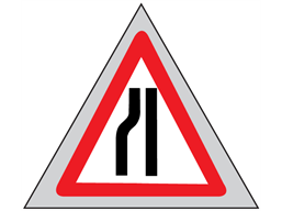 Road ahead narrows on left (nearside) roll up road sign