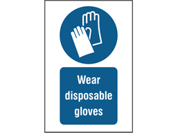 Wear disposable gloves symbol and text safety sign.