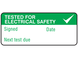 Tested for electrical safety, next test due label equipment label.