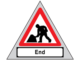 Road works end roll up road sign
