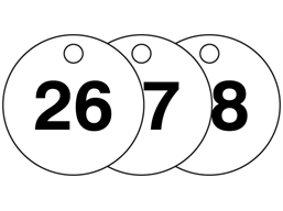 Plastic valve tags, numbered 26-50