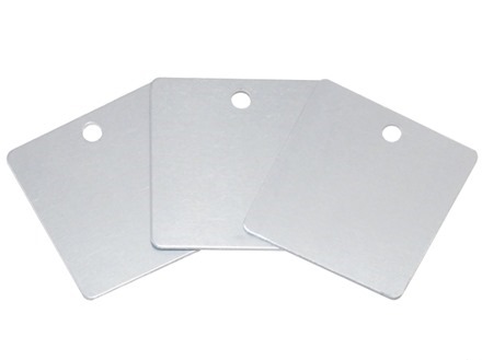 Blank anodised aluminium square metal tags.