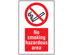 No smoking hazardous area symbol and text safety sign.