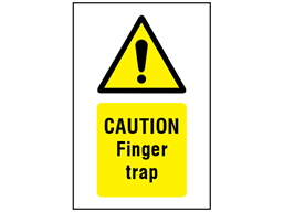 Caution Finger trap symbol and text safety sign.