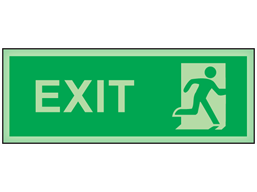 Exit, running man photoluminescent safety sign