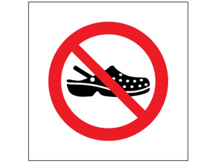 No soft shoes or crocs symbol safety sign.