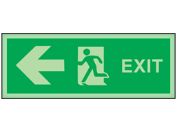 Exit, arrow left photoluminescent safety sign