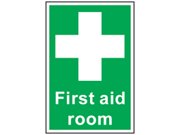 First aid room symbol and text safety sign.