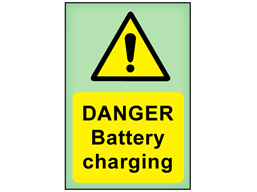 Danger Battery charging photoluminescent safety sign