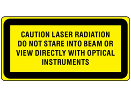 Caution laser radiation do not stare into beam or view directly with optical instruments, laser equipment warning label.