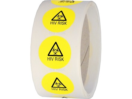 HIV risk symbol and text safety label.