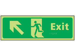 Exit arrow up left photoluminescent sign.