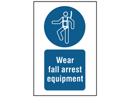 Wear fall arrest equipment symbol and text safety sign.