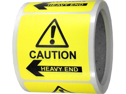Caution heavy end, arrow left label.
