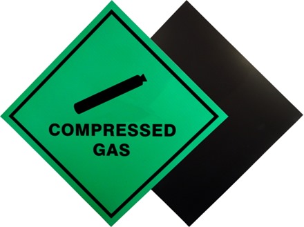 Compressed gas hazard warning diamond label, magnetic