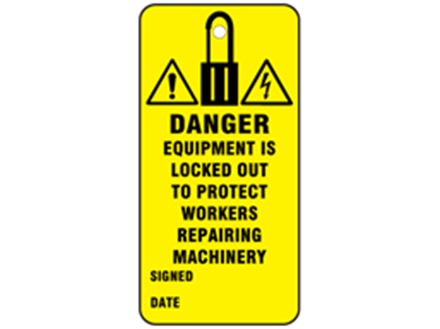 Danger, equipment is locked out to protect workers repairing machinery.