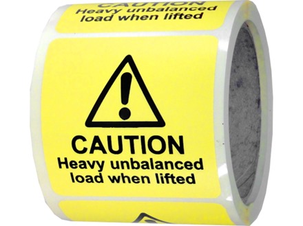 Caution heavy unbalanced load when lifted label.