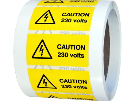 Caution 230 volts label.