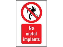 No metal implants symbol and text safety sign.