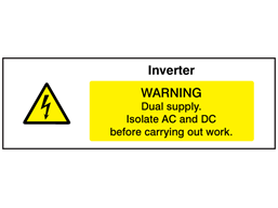 Inverter. Warning dual supply wind turbine hazard label