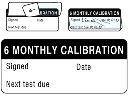 6 monthly calibration write and seal labels.