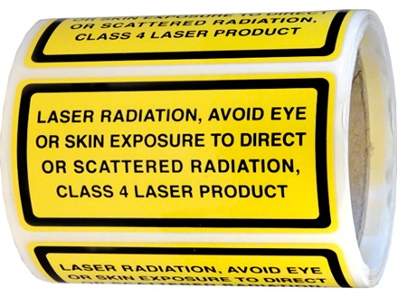 Laser radiation, avoid eye or skin exposure to direct or scattered radiation, class 4 laser equipment warning label.