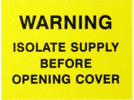 Warning isolate supply before opening cover label