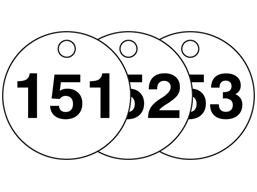 Plastic valve tags, numbered 151-175