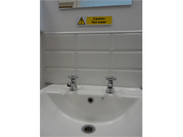 Caution Hot water, mini safety sign.