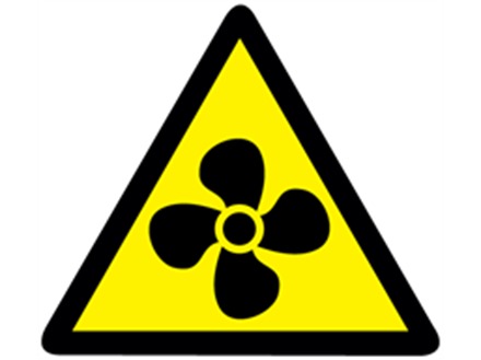 Fan hazard warning symbol label.