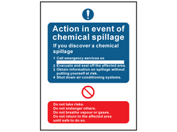 Chemical spill action notice safety sign.