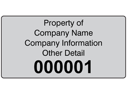 Assetmark foil serial number label (black text), 38mm x 76mm