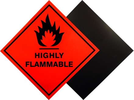 Highly flammable hazard warning diamond label, magnetic