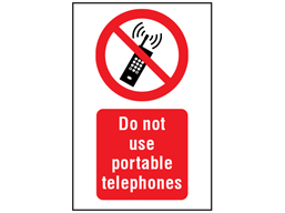 Do not use portable telephones symbol and text safety sign.