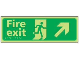 Fire exit arrow up right photoluminescent sign.