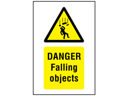Danger, Falling objects symbol and text safety sign.
