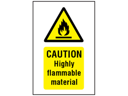 Caution highly flammable material symbol and text safety sign.