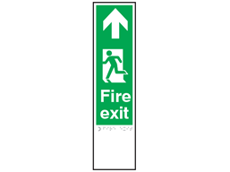 Fire exit, running man left, arrow ahead sign.