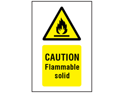 Caution flammable solid symbol and text safety sign.