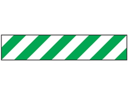 Laminated warning tape, green and white chevron.